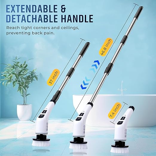 9-in-1 Electric Cleaning Brush – Multi-Surface Power Scrubber with Dual Speeds, Extendable Handle, Rechargeable Battery, and 9 Brush Heads for Home, Bathroom, Kitchen, Car (Pack of 1)