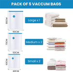 Space Saver (Set of 5) Reusable Vacuum Storage Ziplock Compression Sealer Bags