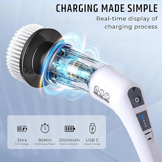 9-in-1 Electric Cleaning Brush – Multi-Surface Power Scrubber with Dual Speeds, Extendable Handle, Rechargeable Battery, and 9 Brush Heads for Home, Bathroom, Kitchen, Car (Pack of 1)