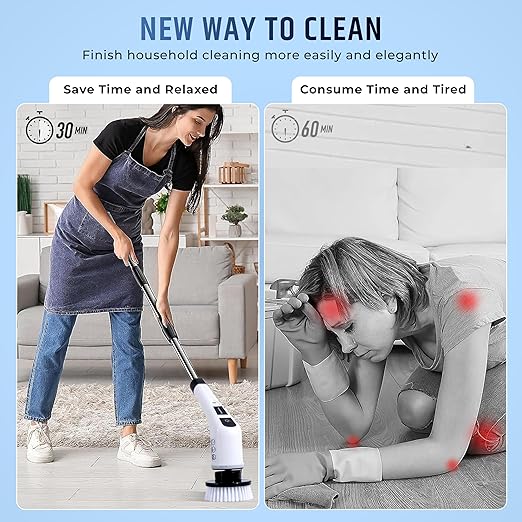 9-in-1 Electric Cleaning Brush – Multi-Surface Power Scrubber with Dual Speeds, Extendable Handle, Rechargeable Battery, and 9 Brush Heads for Home, Bathroom, Kitchen, Car (Pack of 1)